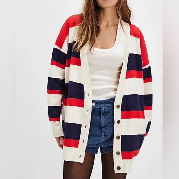 #147 NWT Free People League Of Her Own Cardigan in Americana Combo - Picture 1 of 5